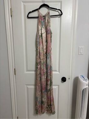 H&M Cream Halter Maxi Dress with Pink, Green & Blue Floral Print